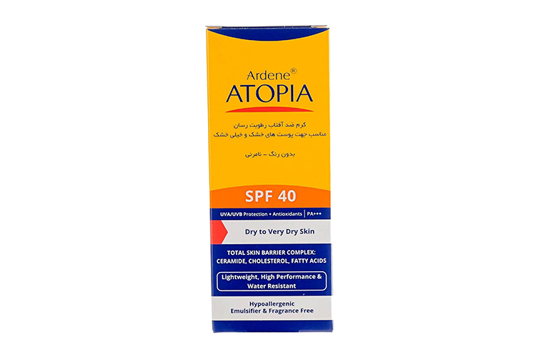 کرم ضد آفتاب و رطوبت‌ رسان بی رنگ مناسب پوست خشک و خیلی خشک SPF 40 آتوپیا آردن